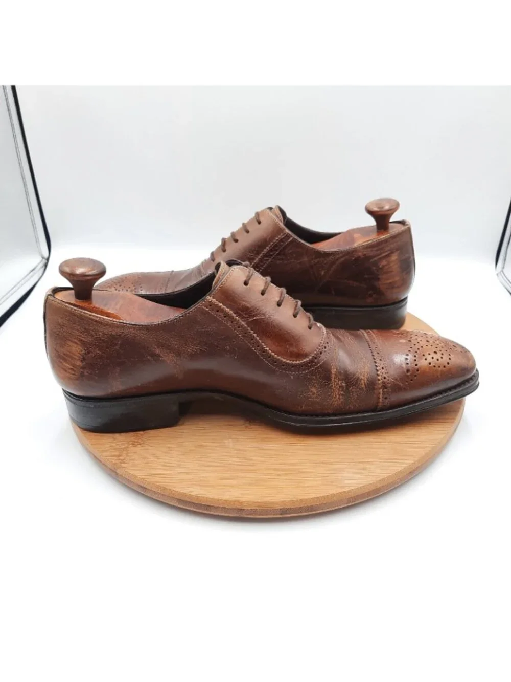 Mezlan Pineda Mens Size 10.5 Shoes Brown Distressed Leather Dress Sneakers Italy_5